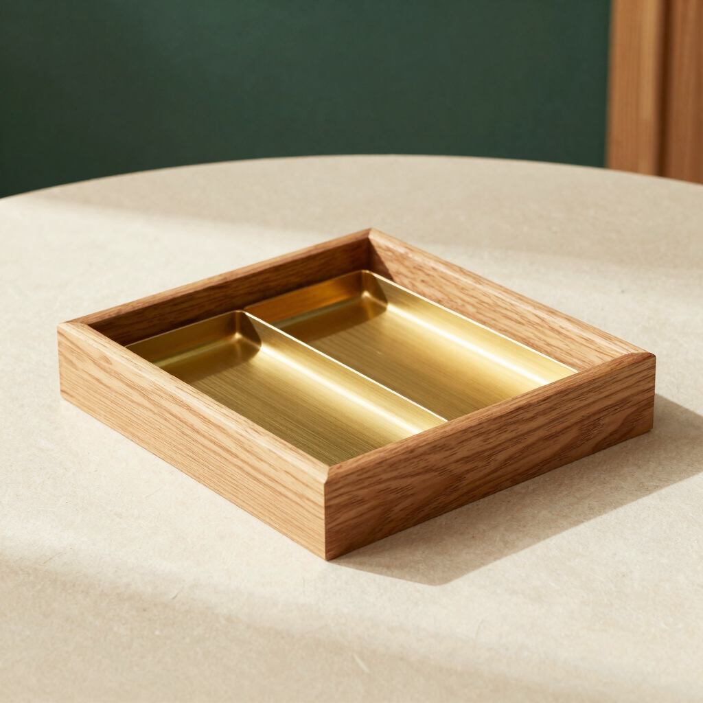 Solid Oak & Brass Desk Tray