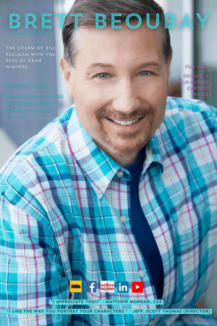 One-sheet of Brett Beoubay in a striped shirt