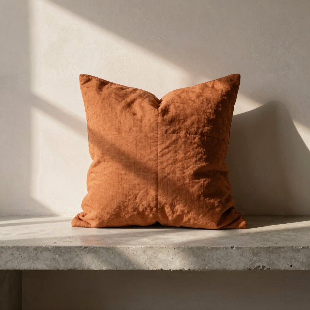Quilted Ochre Linen Cushion