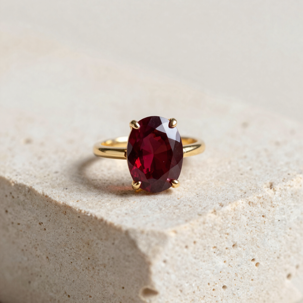 Bague Solitaire en Grenat Rouge