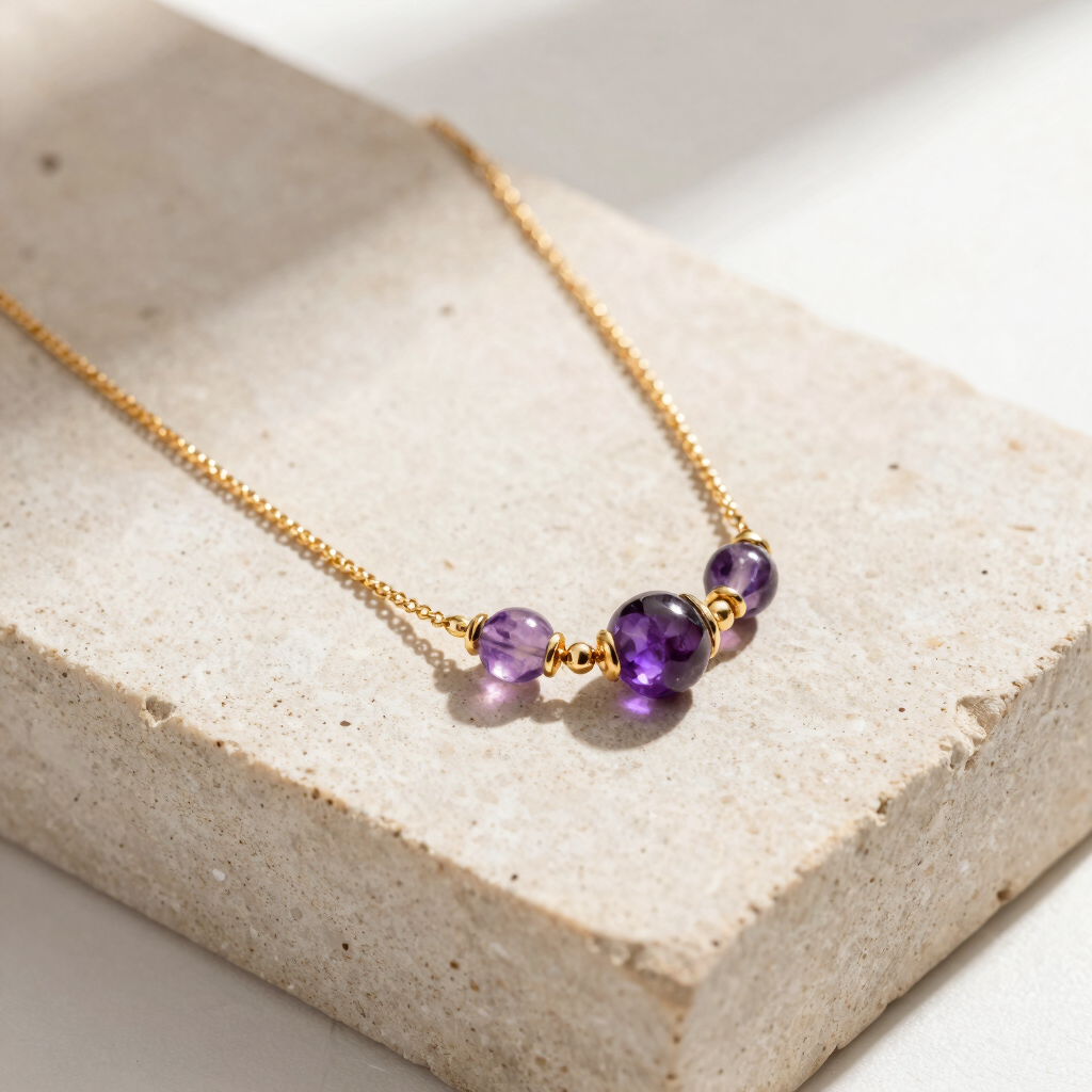 Collier Triple Améthyste Fine