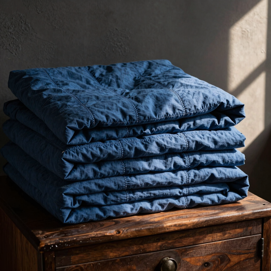 Indigo Block-Stitch Bed Quilt
