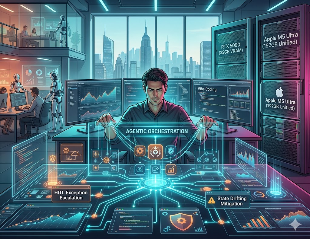 AI Agent Orchestration and Vibe Coding on a multi-monitor display