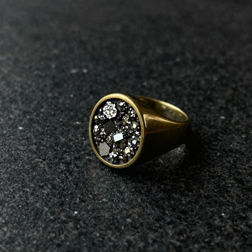 Sculpted Pyrite Signet Ring