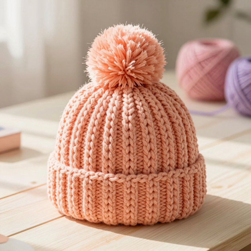 Chunky Bobble Knit-Look Beanie