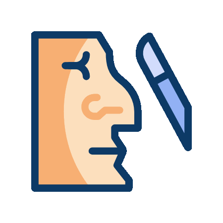 ícono animado de rinoplastía corte con bisturí en perfil de la nariz