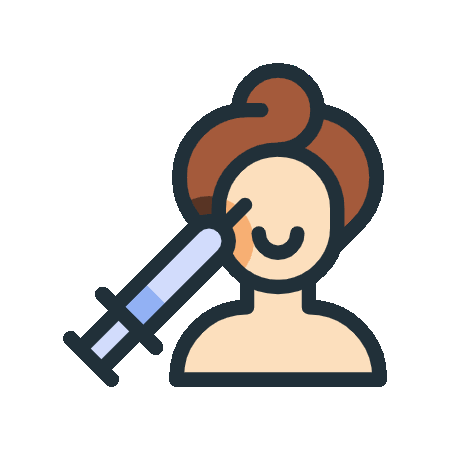 Icono animado de aplicacion de botox en mujer