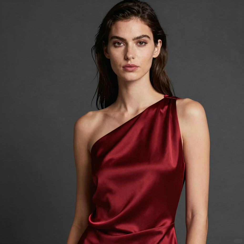 Asymmetric Drape Satin Evening Top
