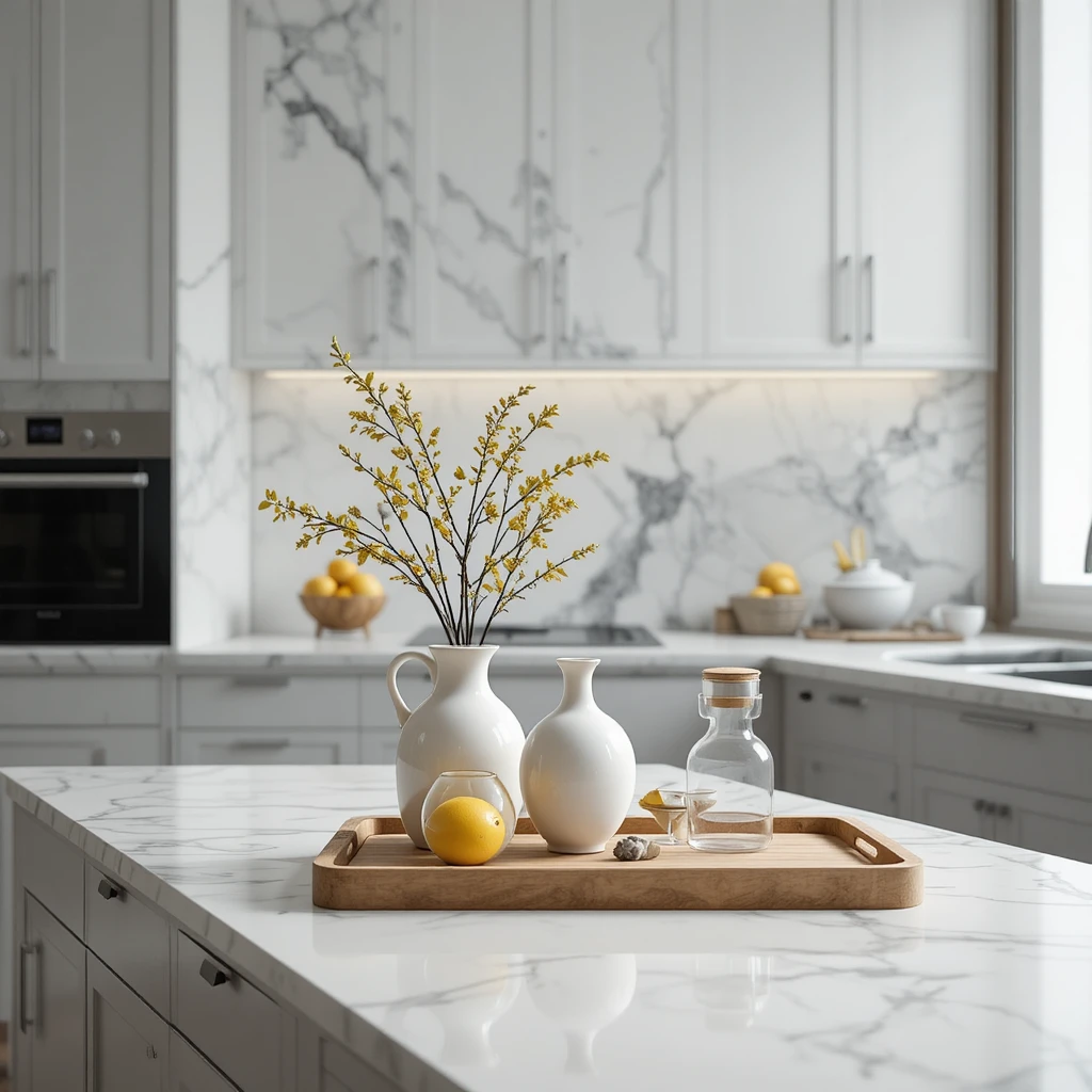 A minimalist kitchen countertop with only essential items