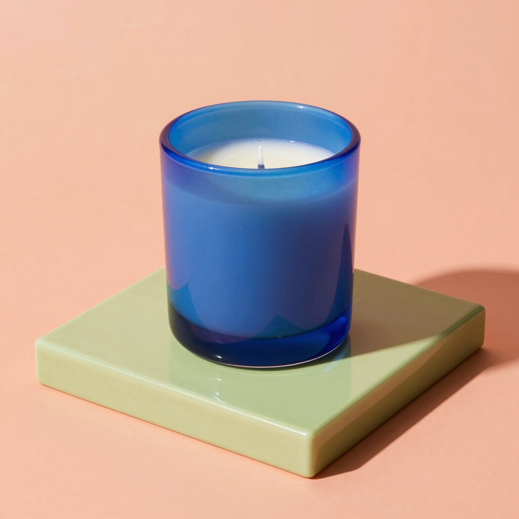 Cobalt Squiggle Glass Candle Holder