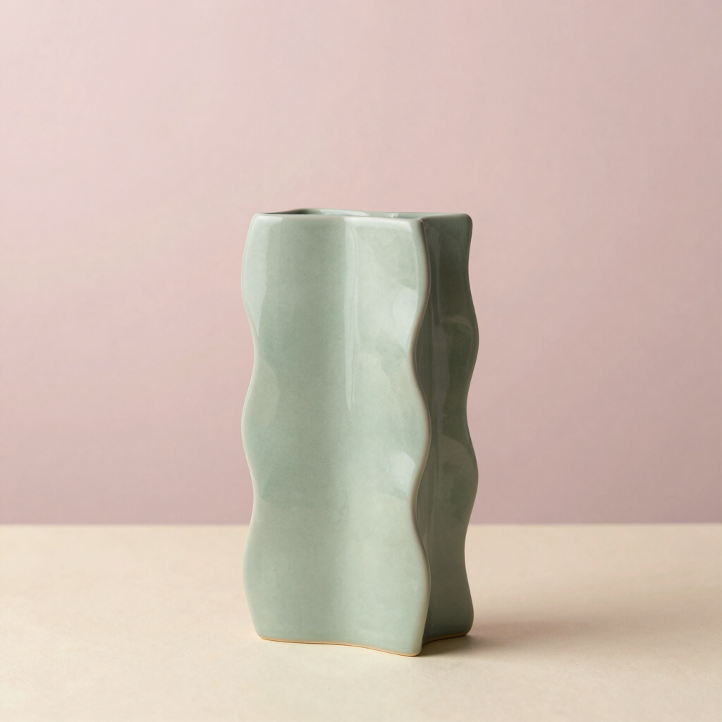 Sage Ripple Ceramic Vase