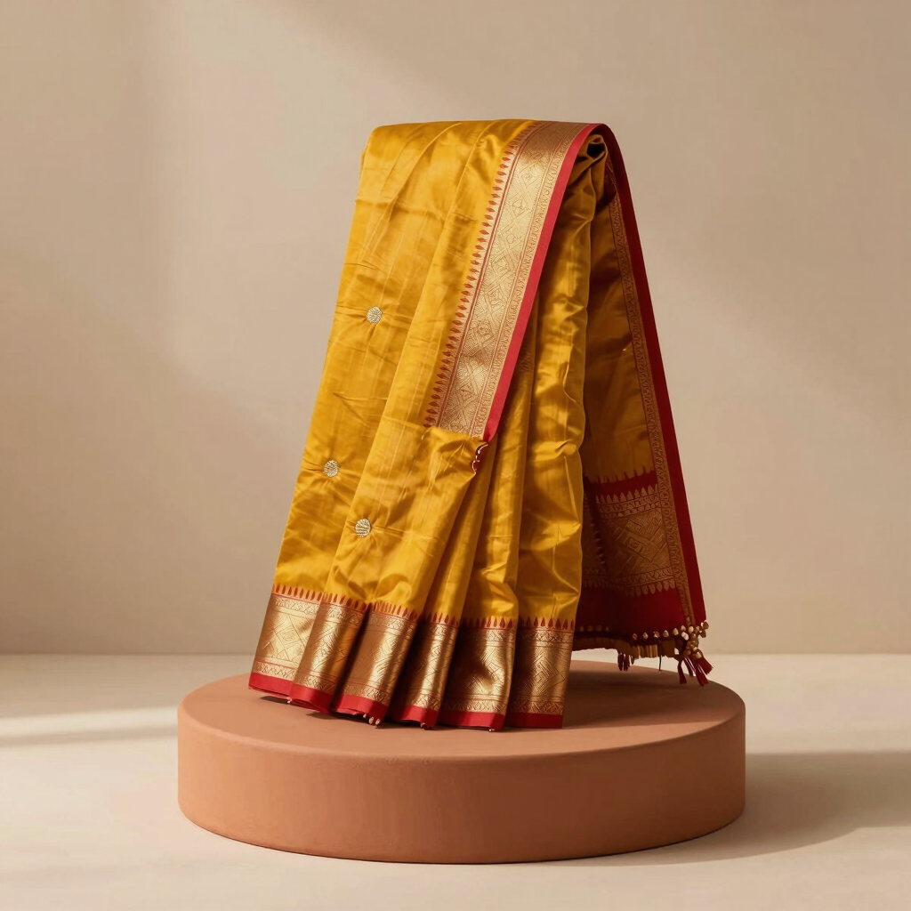 Kanchipuram Turmeric Yellow Silk Saree