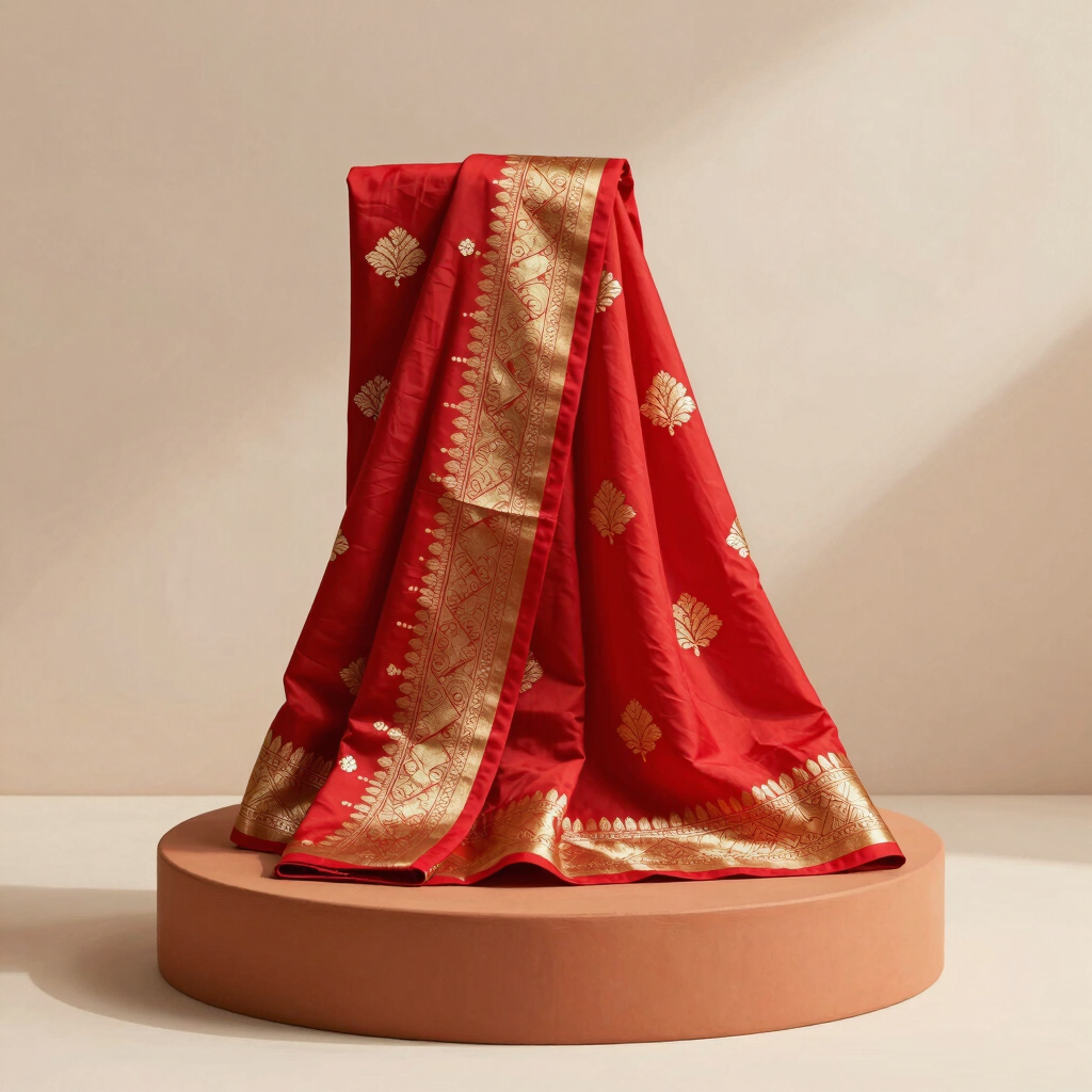 Varanasi Katan Silk Vermillion Saree