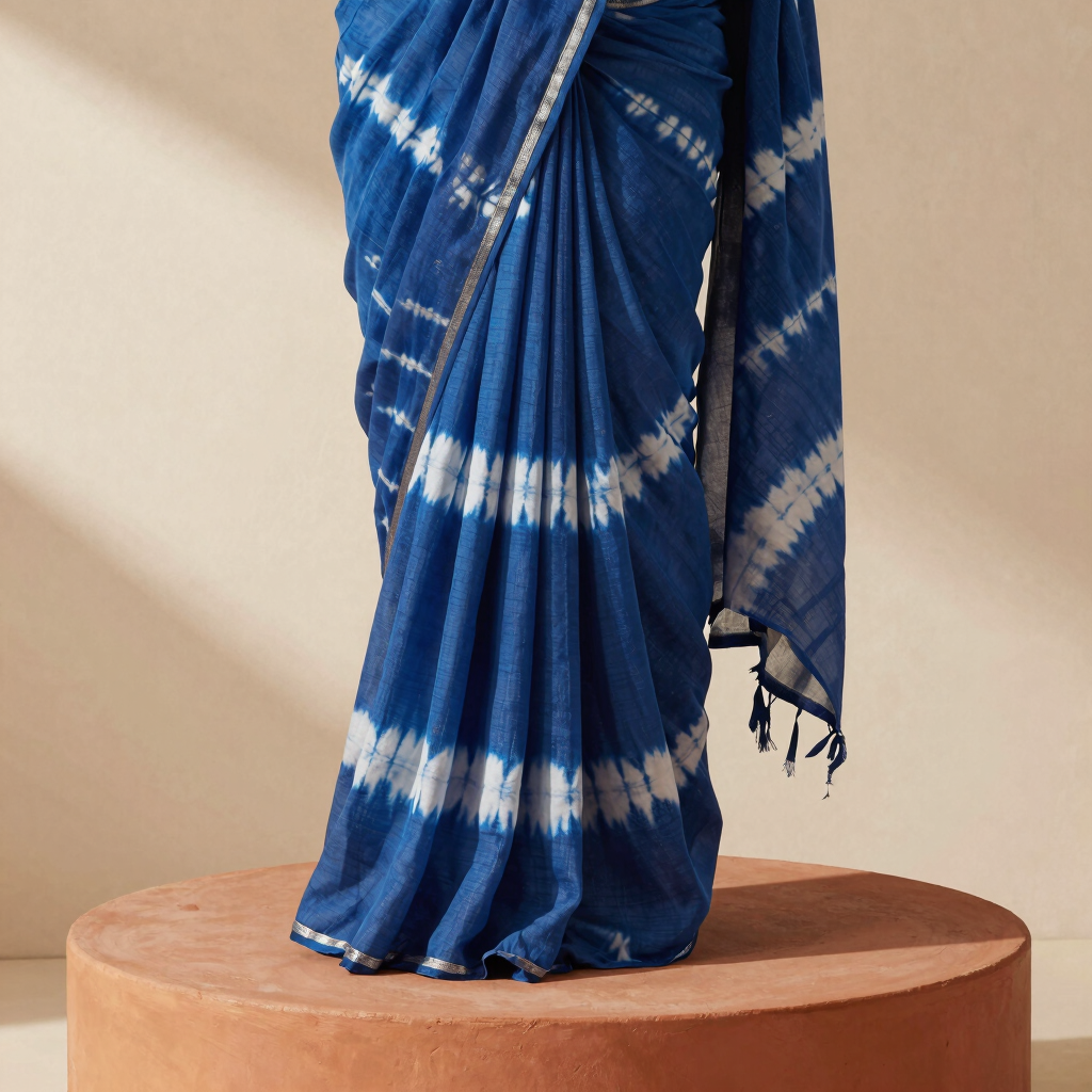 Indigo Shibori Georgette Saree