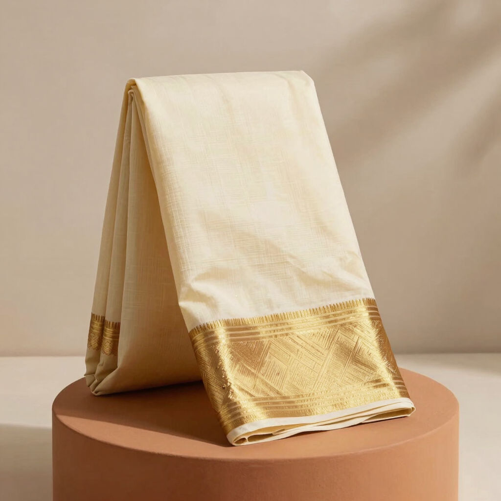 Kerala Kasavu Ivory Cotton Saree