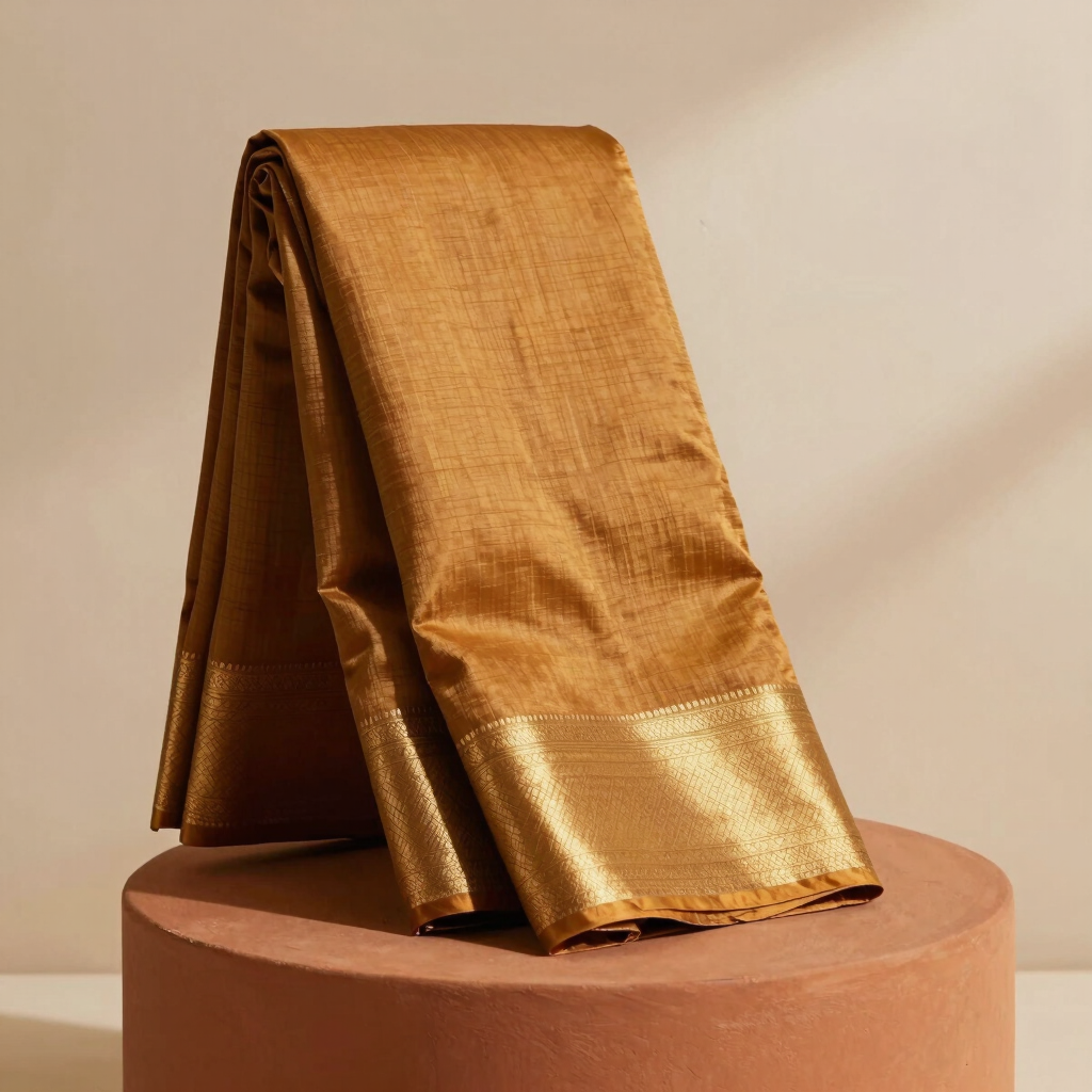 Tussar Silk Ochre Handloom Saree