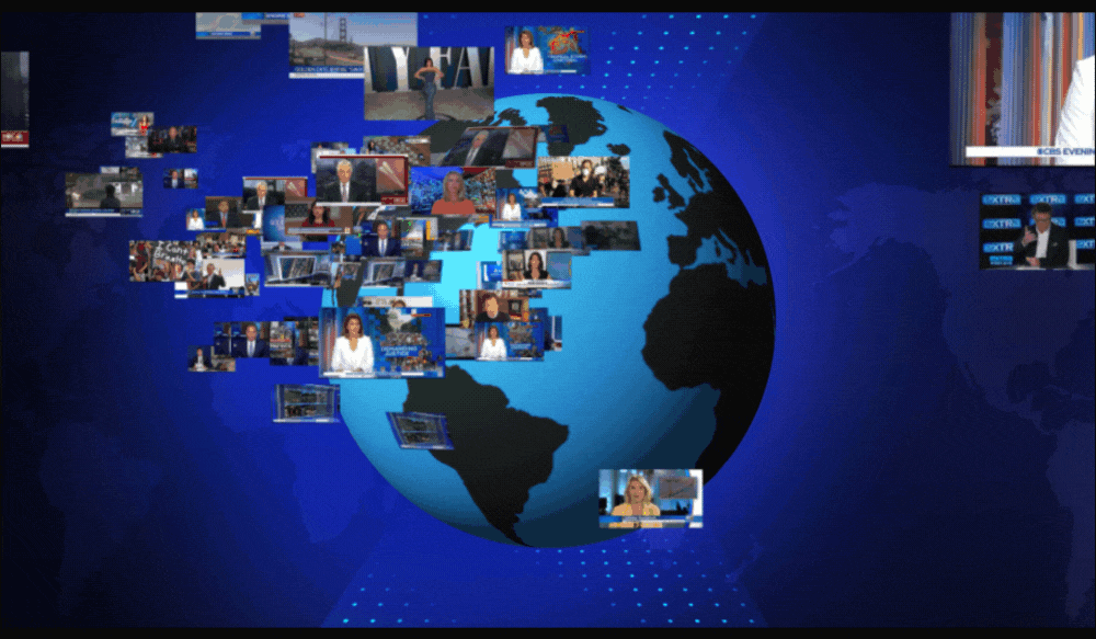 Digital world globe graphic surrounded by global news broadcast screens for breaking media updates.