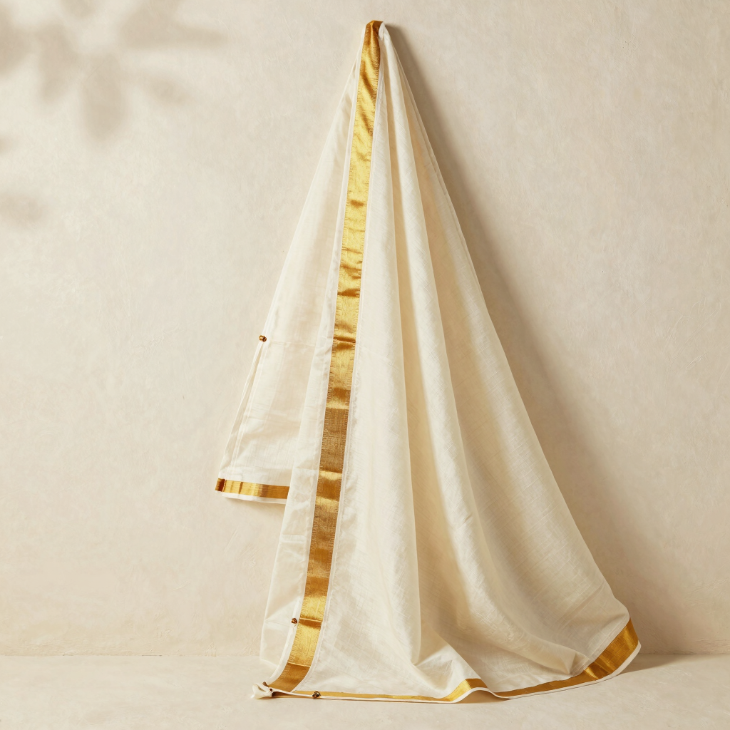 Traditional Kasavu Off-White Churidhar