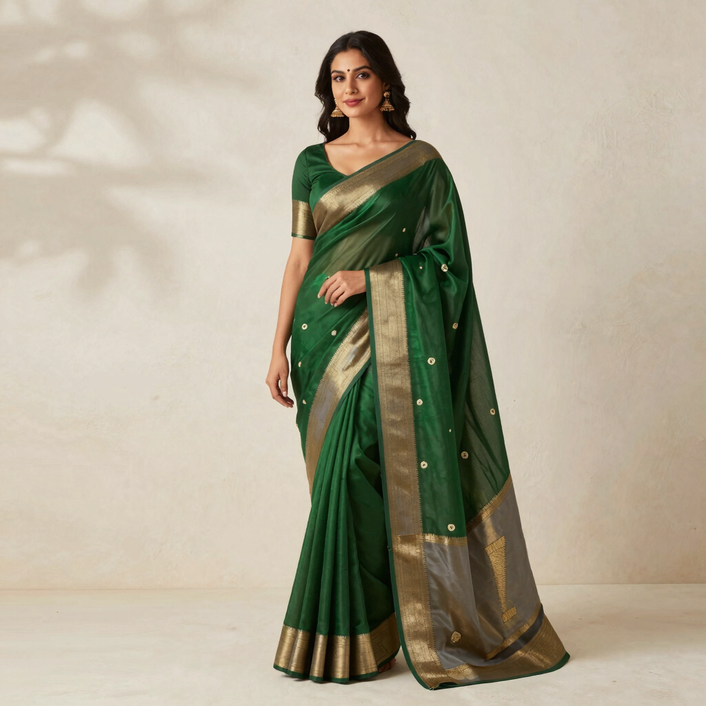 Pista Green Saree with Ash Gray Border