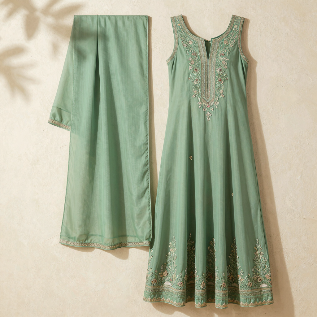 Sage Green Embroidered Palazzo Suit