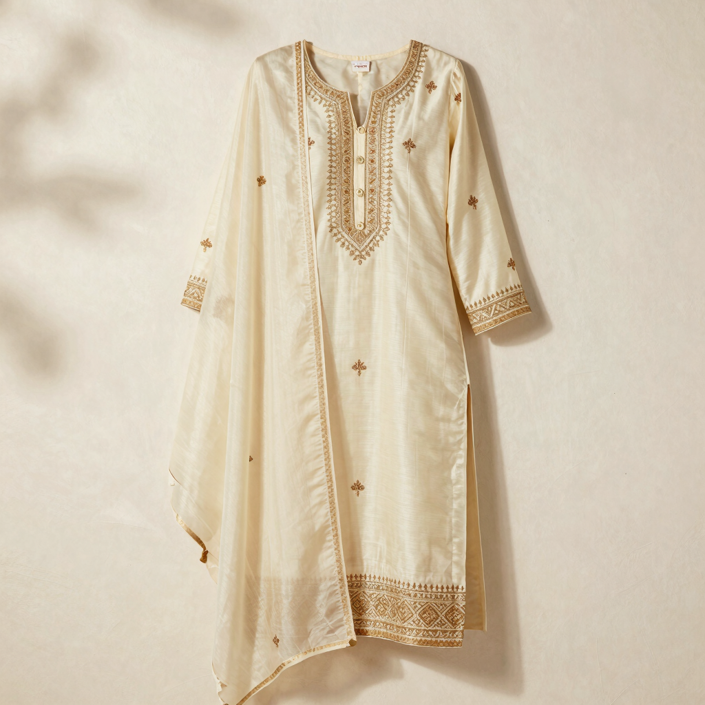 Ivory Gold Chanderi Suit Set