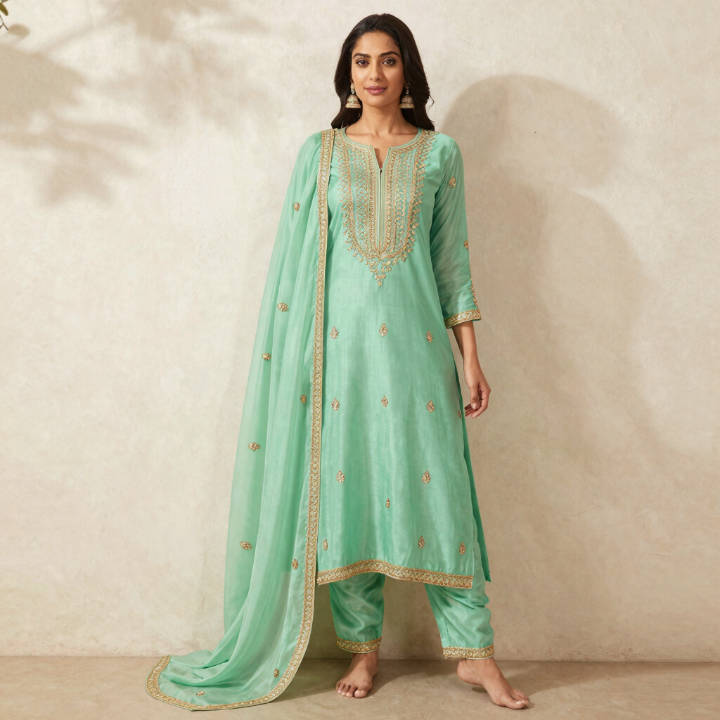 Pista Green Anarkali Churidhar Set