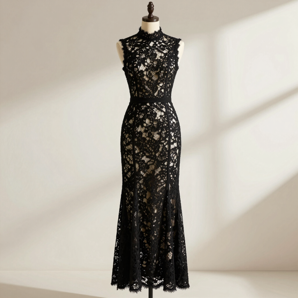 Amara High-Neck Lace Column Dress