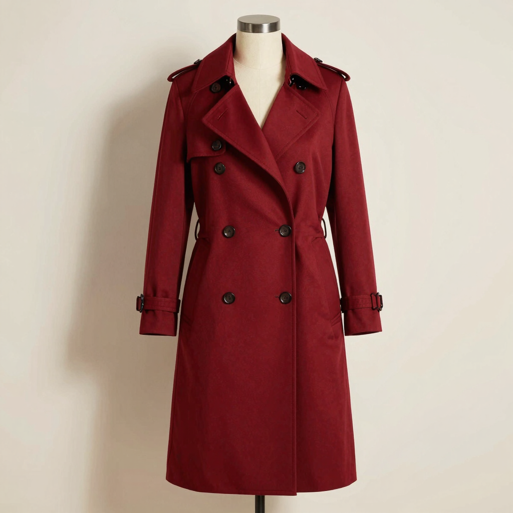 Crimson Structured Wool Trench