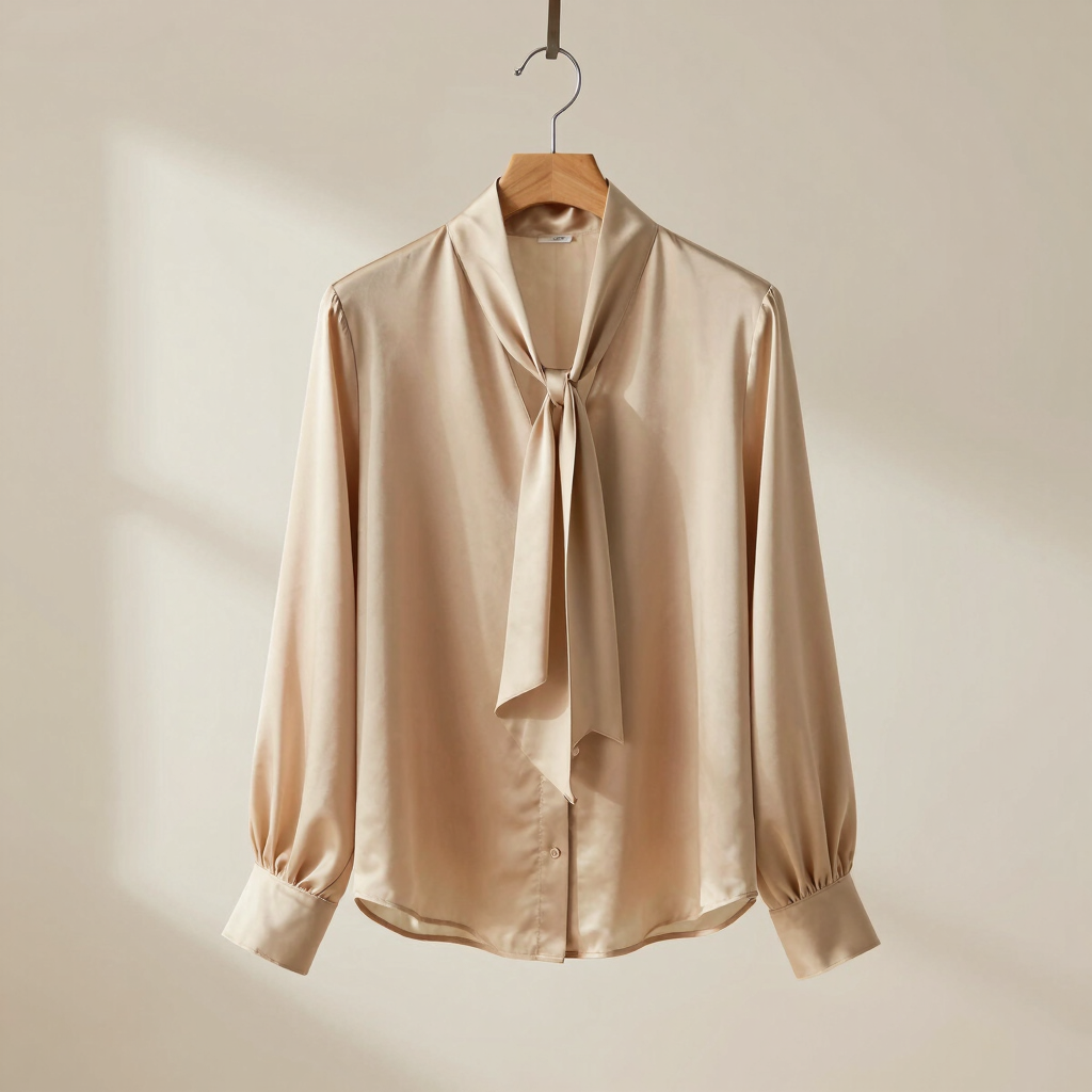 Parchment Silk Tie-Neck Blouse