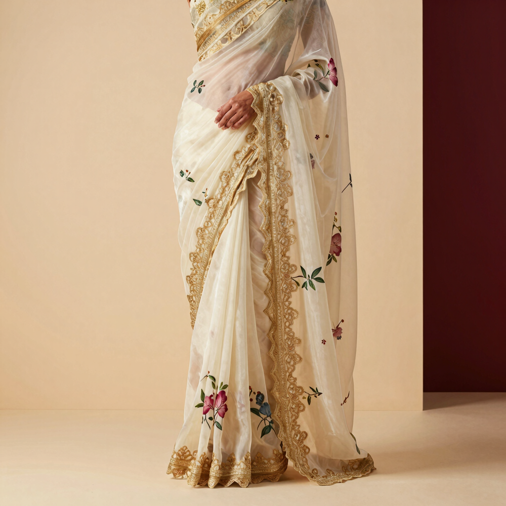 Gilded Ivory Organza Saree