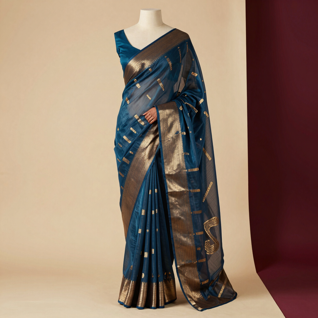 Fine Indigo Jamdani Cotton Saree