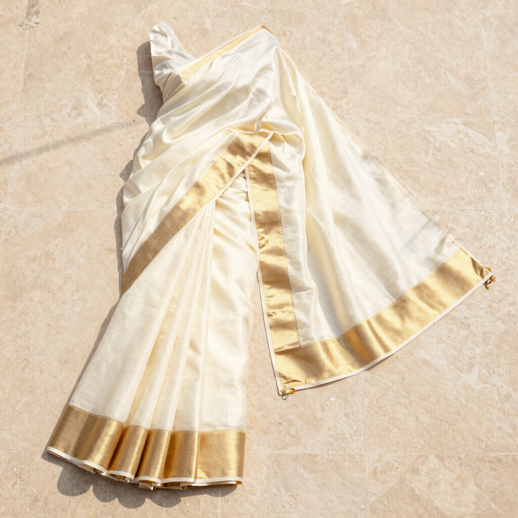 Ivory Chanderi Silk Saree