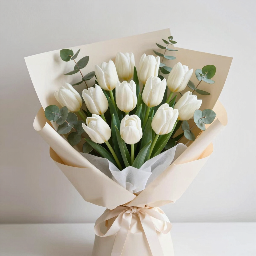 Bouquet de Tulipanes Blancos y Salvia