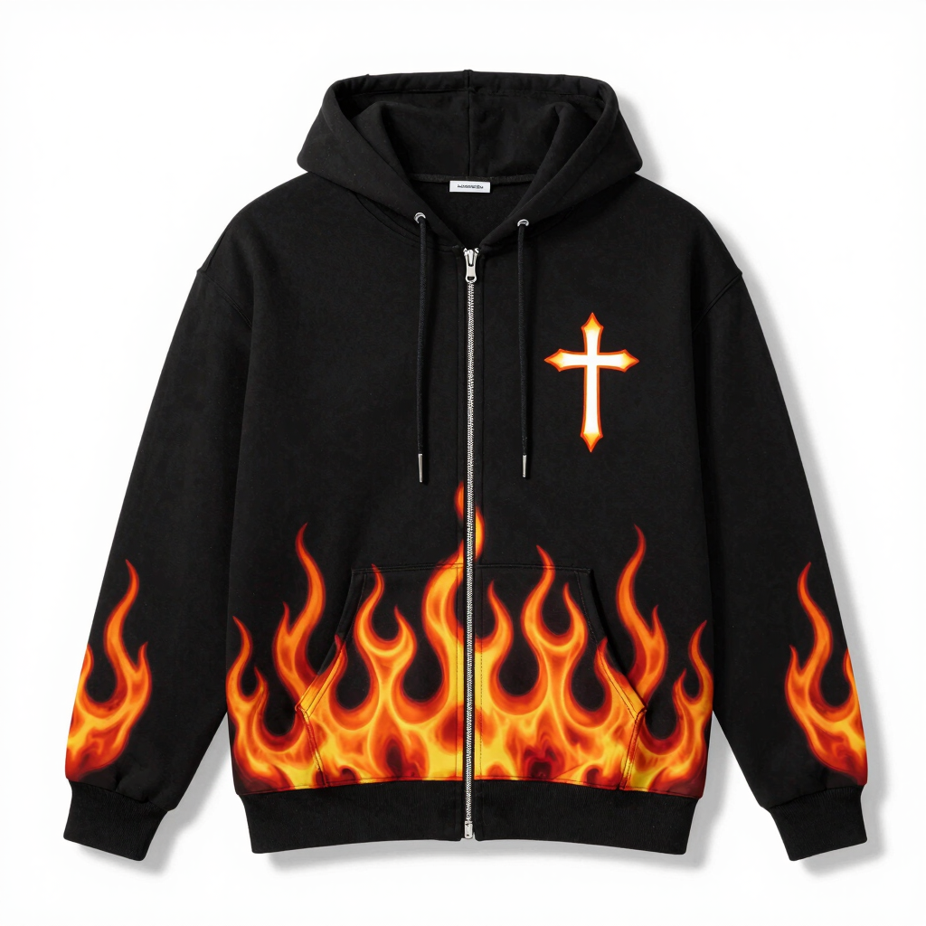 Holy Spirit Fire Zip-Up Hoodie - Black Christian Faith Apparel