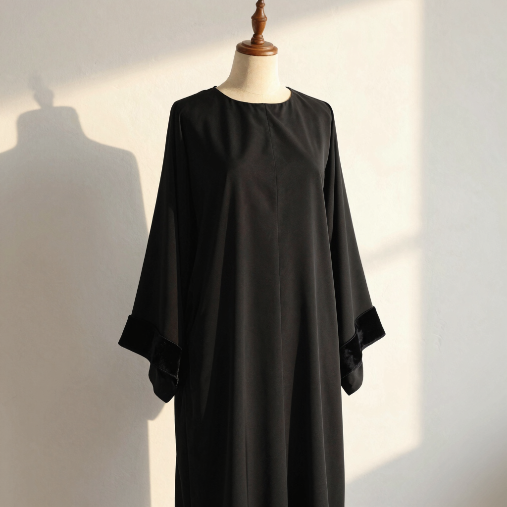 Velvet-Ribboned Crepe Abaya