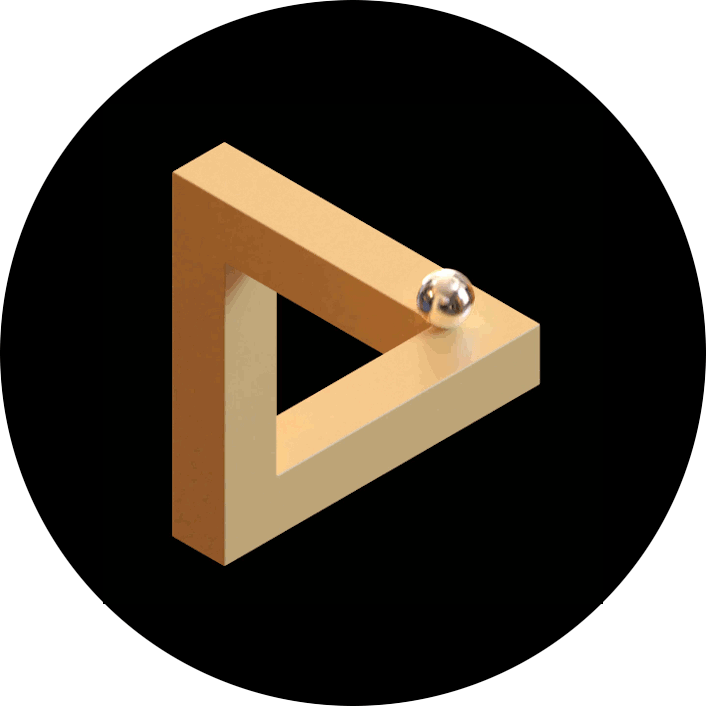 An animation that shows a chrome ball moving over an M. C. Escher perspective puzzle.