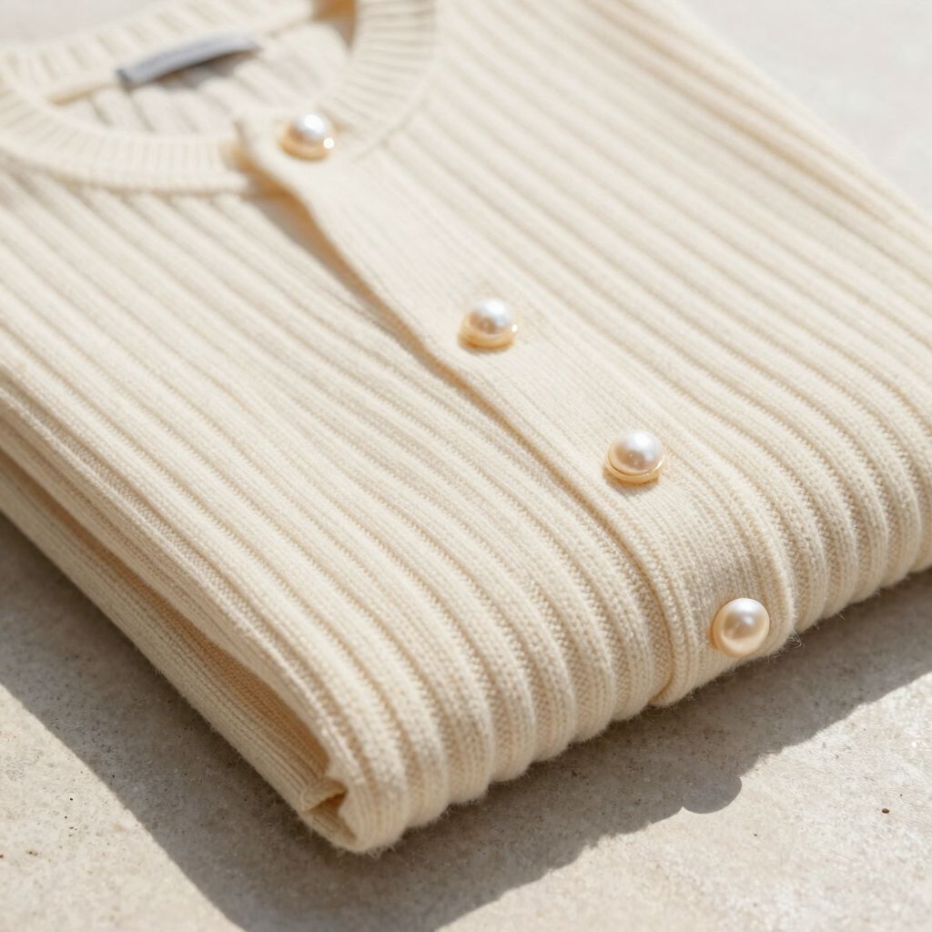 Cream Silk Ribbed Cardigan