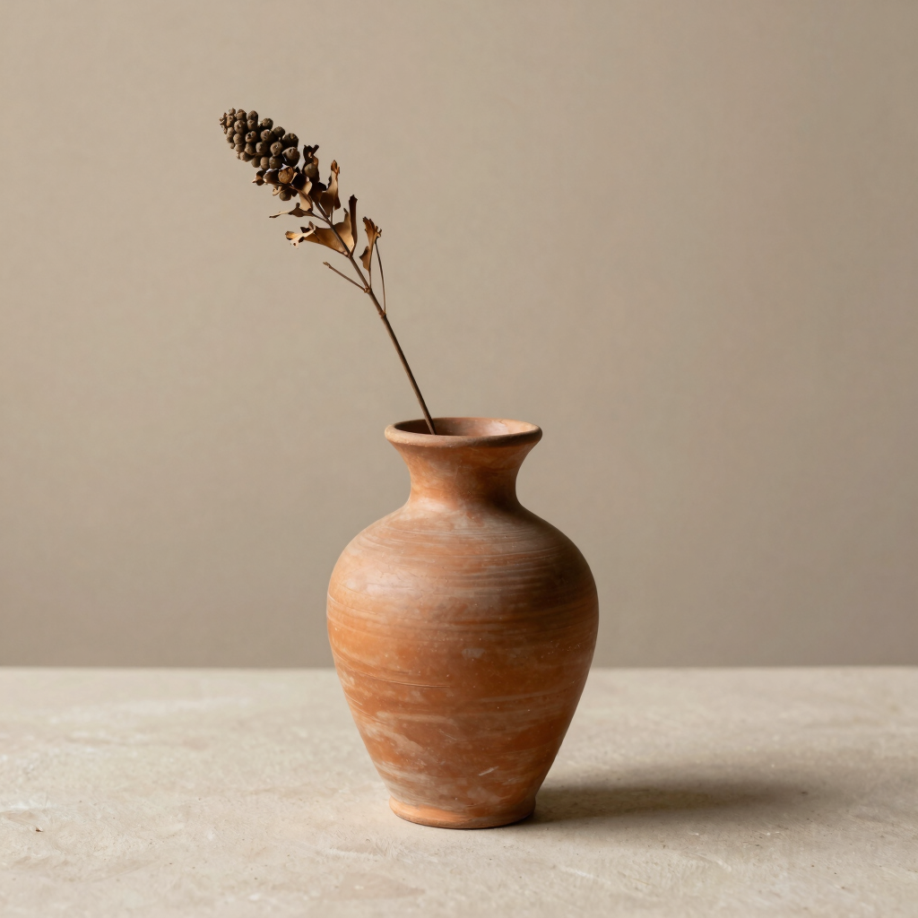 Ribbed Terracotta Ikebana Vase
